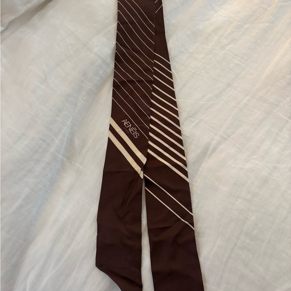 Aenis Silk Bandeau Scarf Brown White Diagonal Stripe